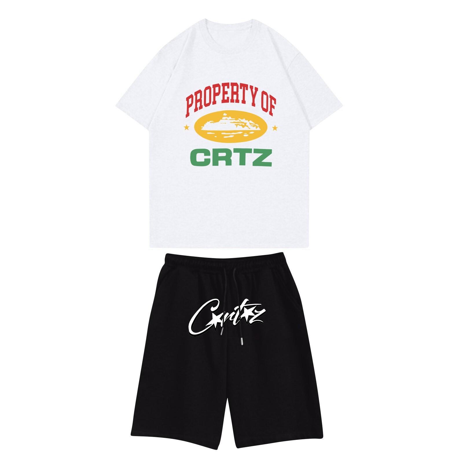 

Unisex Jogging Set Summer Casual Printed Round Neck Short Sleeve T-Shirt + Shorts Set Sports Suit M белый