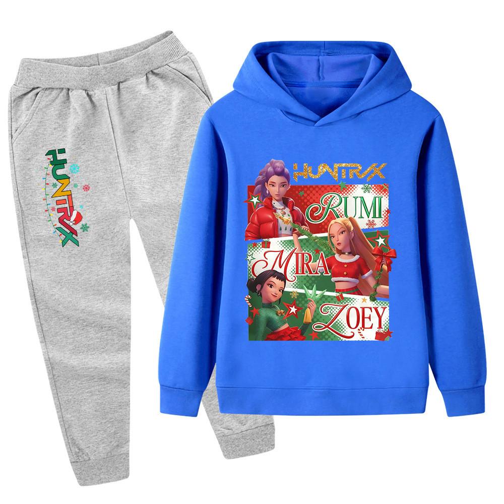 PB1264 Kinder Jungen Mädchen Kpop Mira Zoey Rumi Weihnachten Druck Langarm Kapuzenpullover Hose Hosen Kleidung Sets