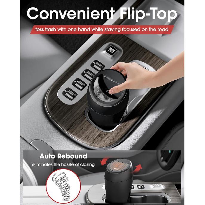 Aujen Car Trash Can - 2 Packs Car Accessories, Easy-To-Clean Garbage Can With Auto-Closing Lid, Litter Organizer And Storage With Disposable Bags,