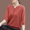 Korean Fashion Women Big Size Knit T-Shirt Female Clothing Spring Summer 3/4 Sleeve Pullover Tees Loose Casual Solid Vintage
