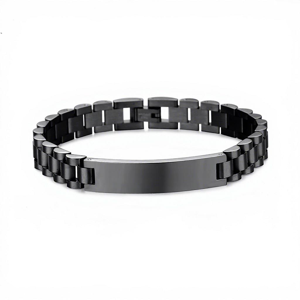 Stainless Steel Custom Engraving Name Logo  Watch Band Chain Wristband ID Bracelets for Men