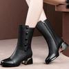 Fashion Brown Leather Middle Heel Half High Boots for Women 2025 New Mid Calf Shoes Woman Sale Cosplay Offer Trend Footwear on Promotion