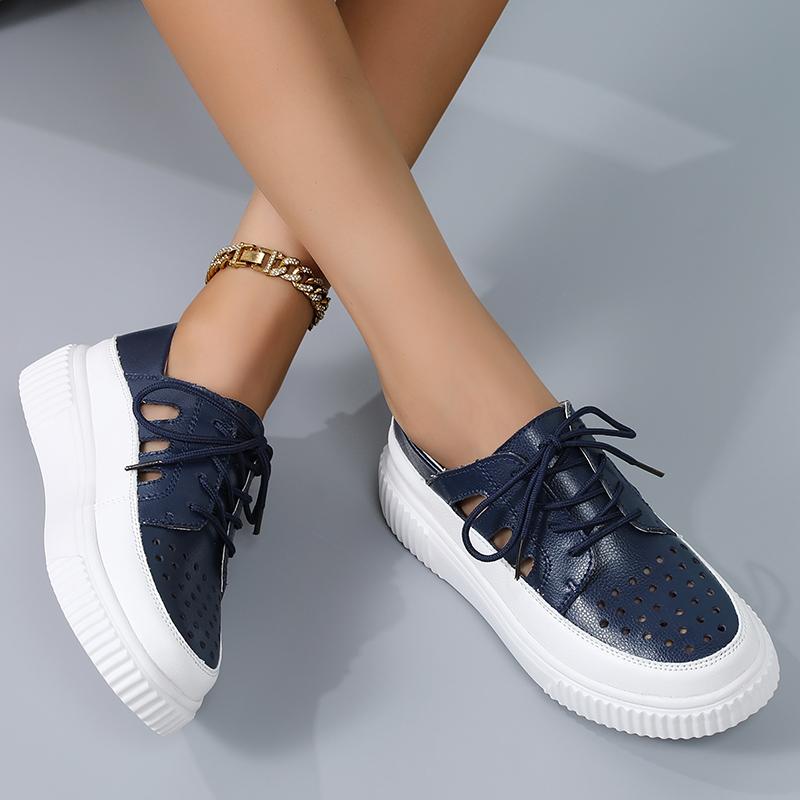 Women’s Wedge Sneakers White Leather Sandals Comfort Casual Blue Summer Maternity Shoes Plus Size
