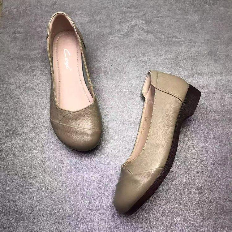 Wasteland wind soft leather beef tendon soft sole single shoes women's autumn flat bottom comfortable shallow mouth leather shoes popular flat heel mo