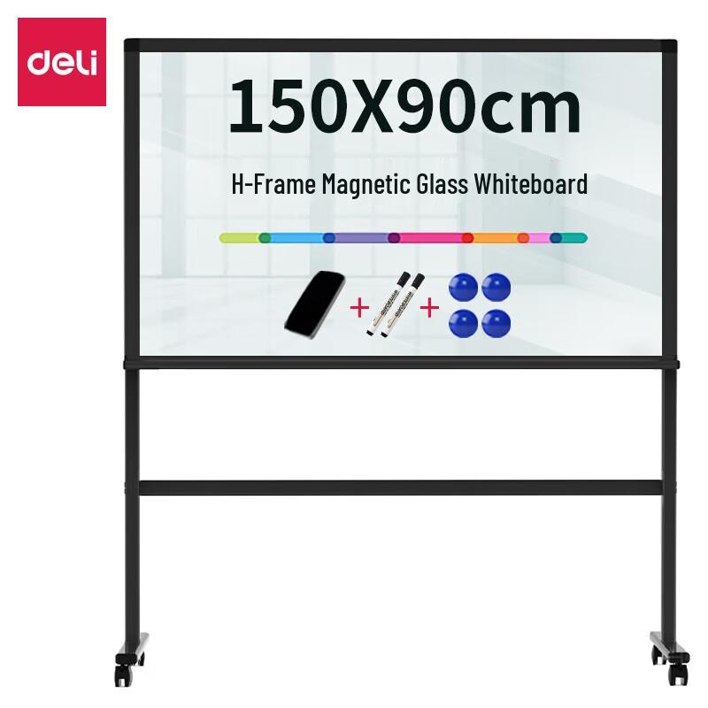 Deli Magnetic Glass Standing Whiteboard with H-Stand