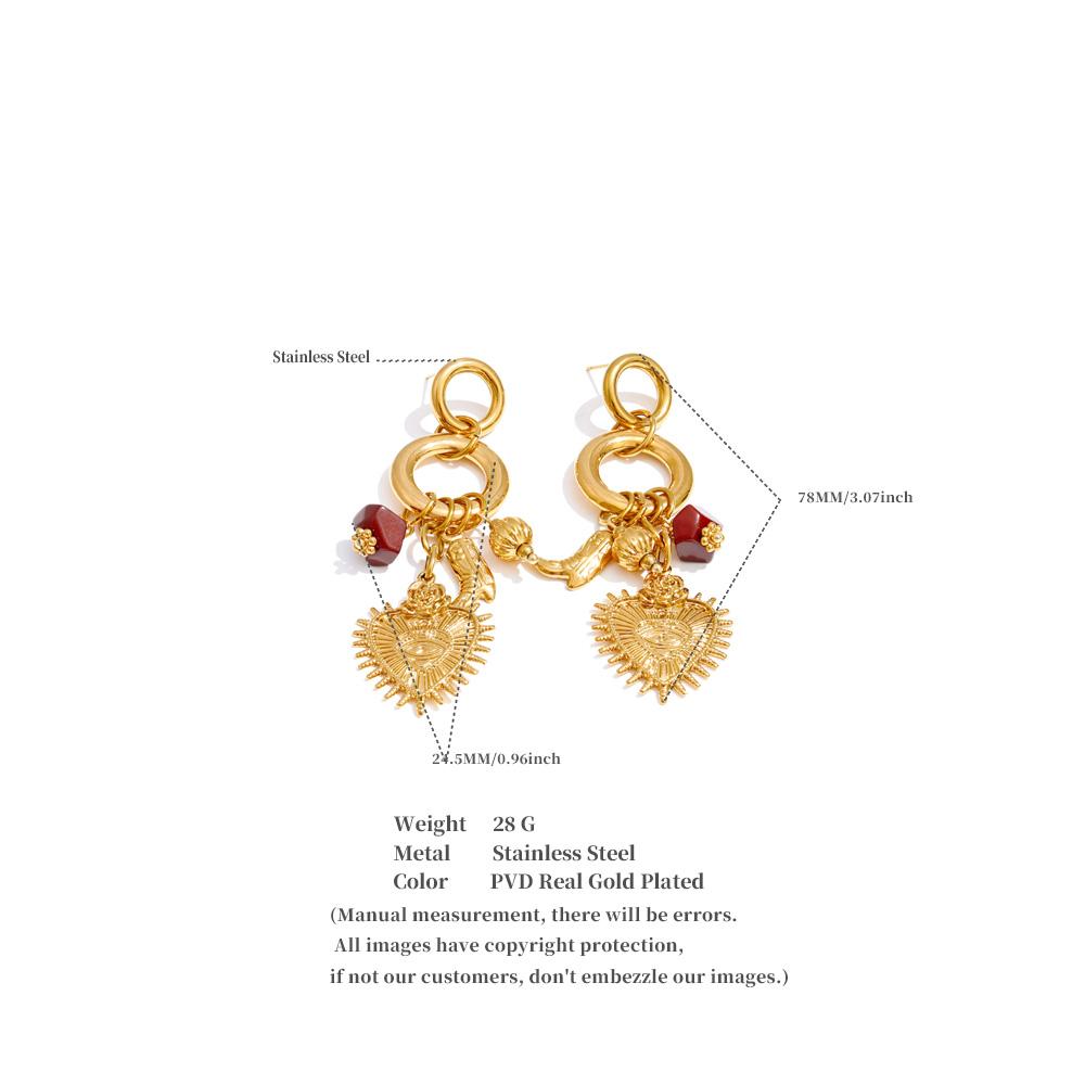 Eetit Stainless Steel Heart Charm Pendant Drop Fashion Earrings 18K Golden PVD Plated Vintage Statement Long Dangle Ear Jewelry