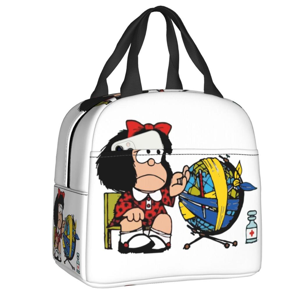 Custom Manga Mafalda Quino Cartoon Thermal Insulated Lunch Bag Women Portable Lunch Container Camping Travel Storage Food Box