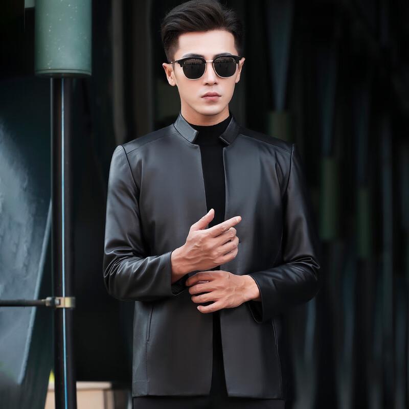 Fu Ting Men's Premium Sheepskin Stand Collar Leather Jacket