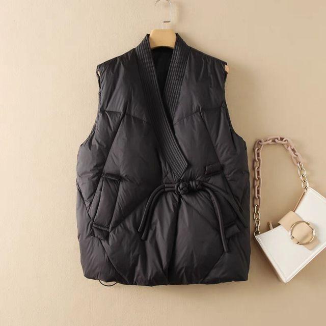 Retro Disc Buckle Down Vest Jacket Women's Winter Solid Color All-match Quilted Warm Vest