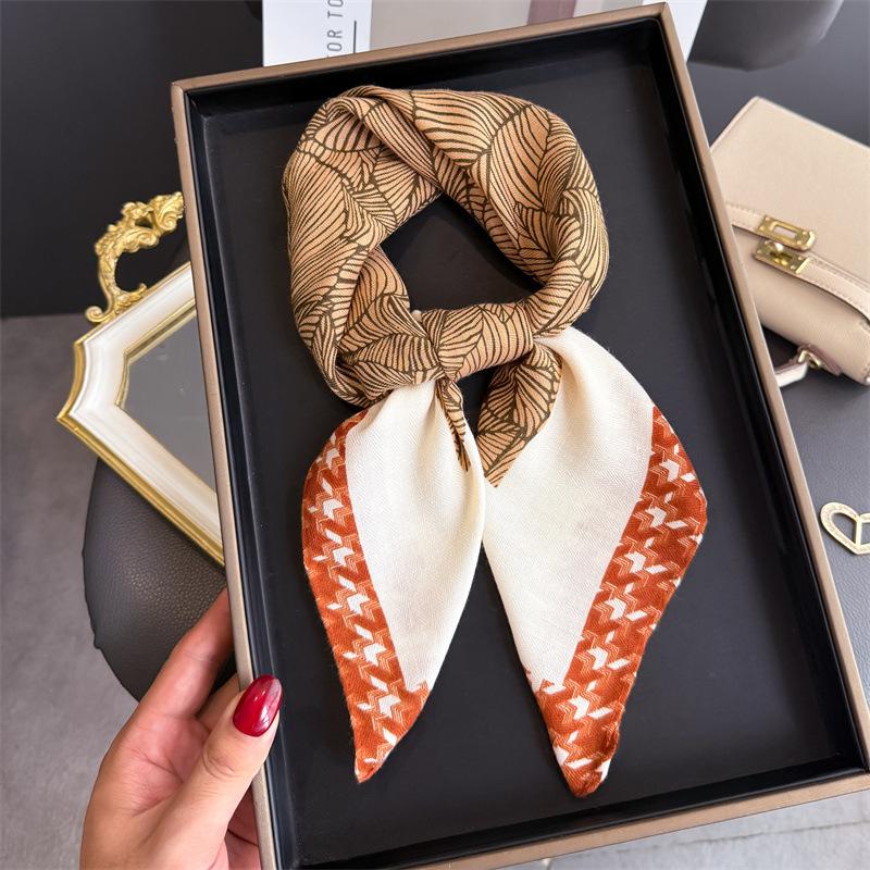 Luxury Brand Linen-Cotton Print Square Scarf Women Neck Tie Female Hair Bandana Headkerchief Shawl Wrap Hijab Echarpe