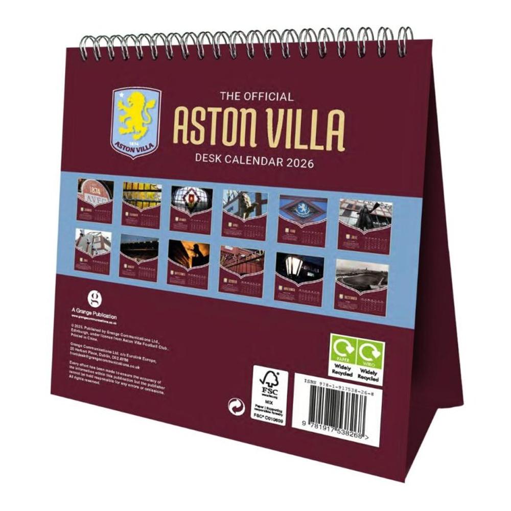 Aston Villa FC 2026 Crest Desktop Calendar