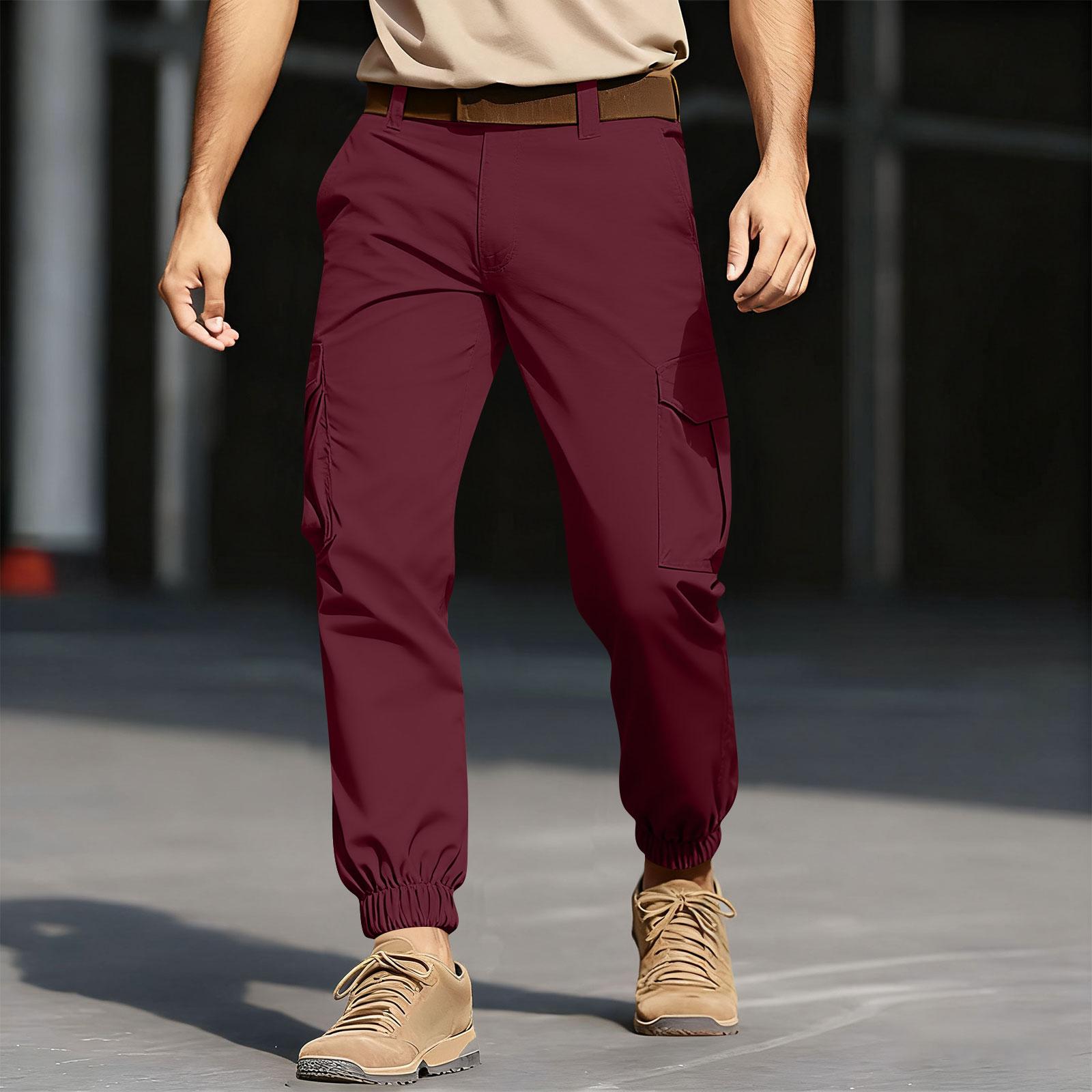 

Мужские комбинезоны, брюки-карго, повседневные спортивные брюки для походов, хлопковые брюки с карманами XL винный