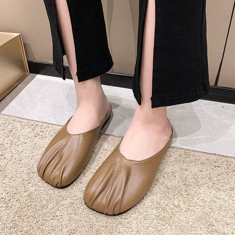 Baotou half slippers women's wear 2025 new French lazy grandma Doudou Muller shoes flat half support single shoes tide