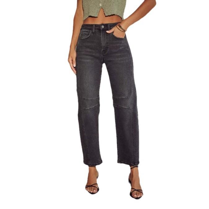 Women's Pant Autumn Mid Rise Straight Leg Machete Cropped Jeans