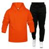 Men's Winter Solid Color Long-Sleeved Hooded Drawstring Sweatshirt And Sweatpants Suit