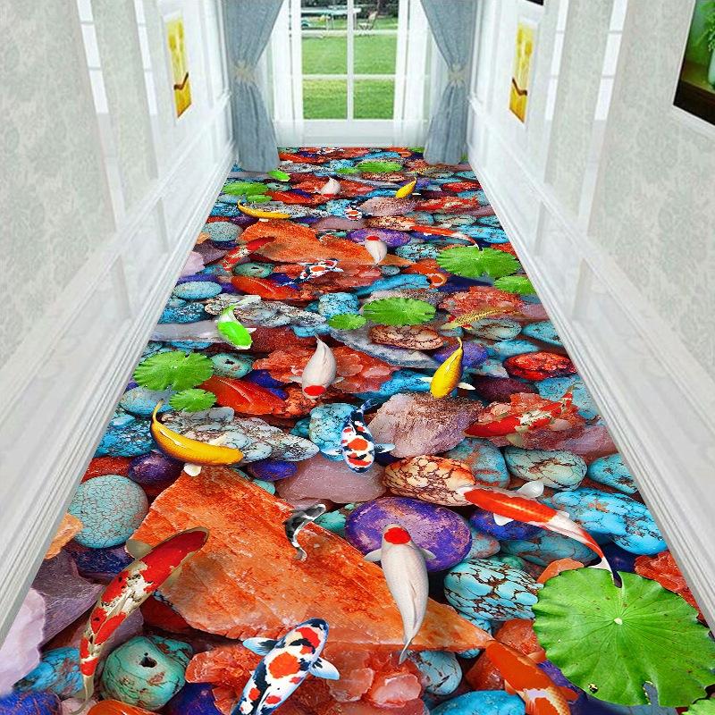3D Heart Lotus Koi Runner Rug Non Slip Waterproof Carpet for Hall Entryway Bedroom Indoor Home Floor Decor