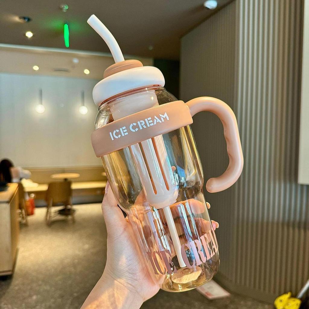 High-Capacity Sports Water Cup with Straw - Heat-Resistant Plastic, Portable Fitness Bottle