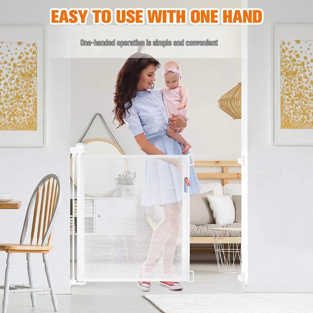 Child & Pet Safety Retractable Gate - Indoor Stairway Protection Rail & Anti-Cat Barrier