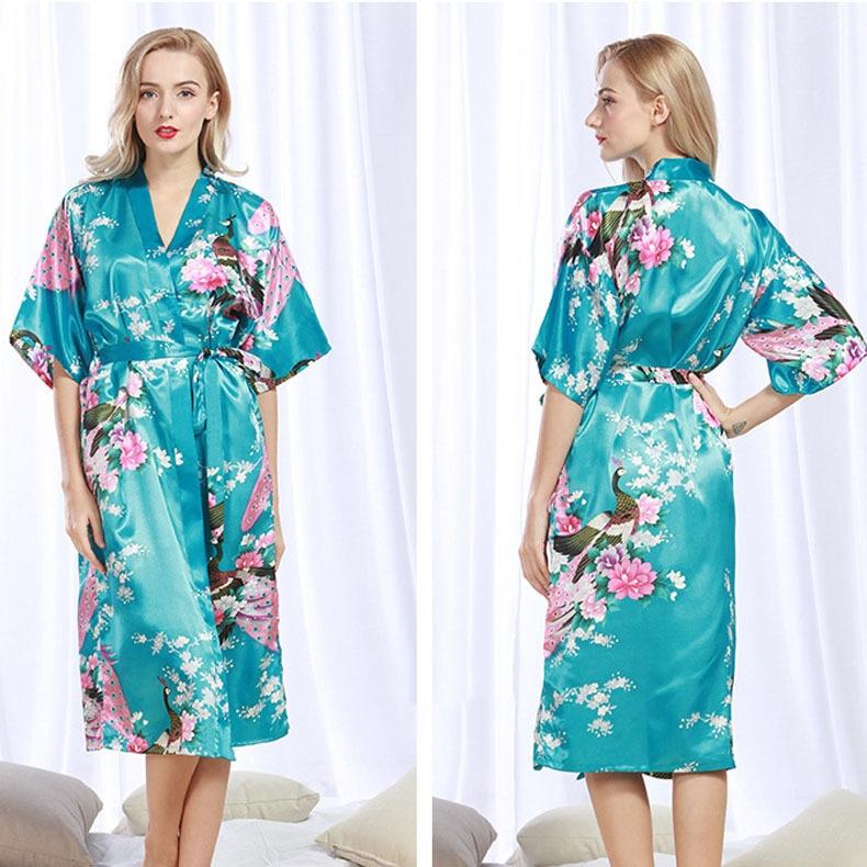GMXIA Summer Women's Bathrobes, Wedding Bridesmaids, Silk Bathrobes, Printed Silk Pajamas, Thin Women's Home Wear Pajama