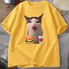 Cat Crunching Food Meme Tshirt Women Unisex Silly T Shirts Funny Cat Eating TShirt Cotton Short Sleeve Graphic Tees Streetwear