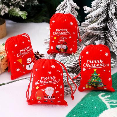 6/8/12pcs Christmas Velvet Gift Bags Drawstring Biscuit Candy Bag Gift Packaging Bags New Year Bracelet Jewelry Storage Pouch