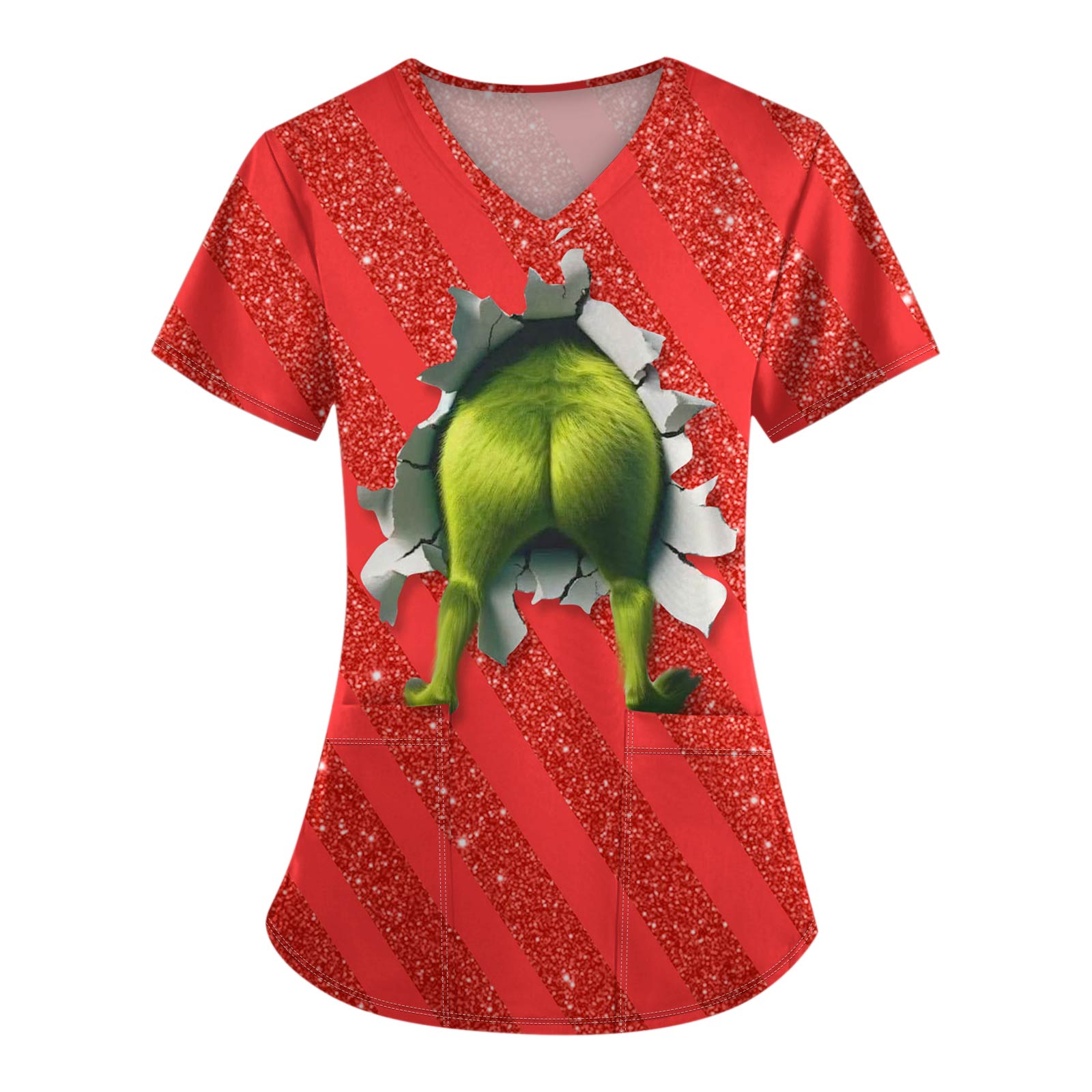 

Женские модные топы с короткими рукавами и V-образным вырезом с принтом, рабочие футболки с карманами XXL