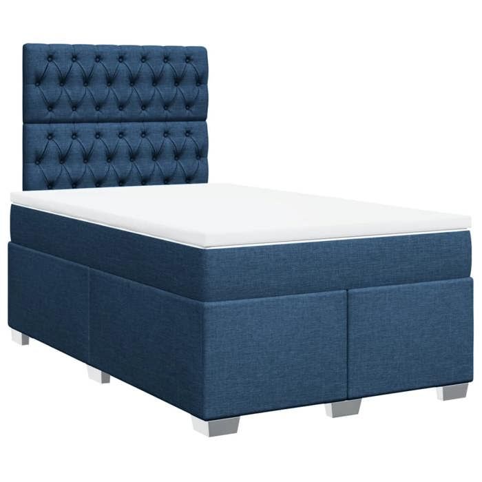 Exclusive House - Slatted Bed Base with Blue Mattress 120x190 Cm Fabric