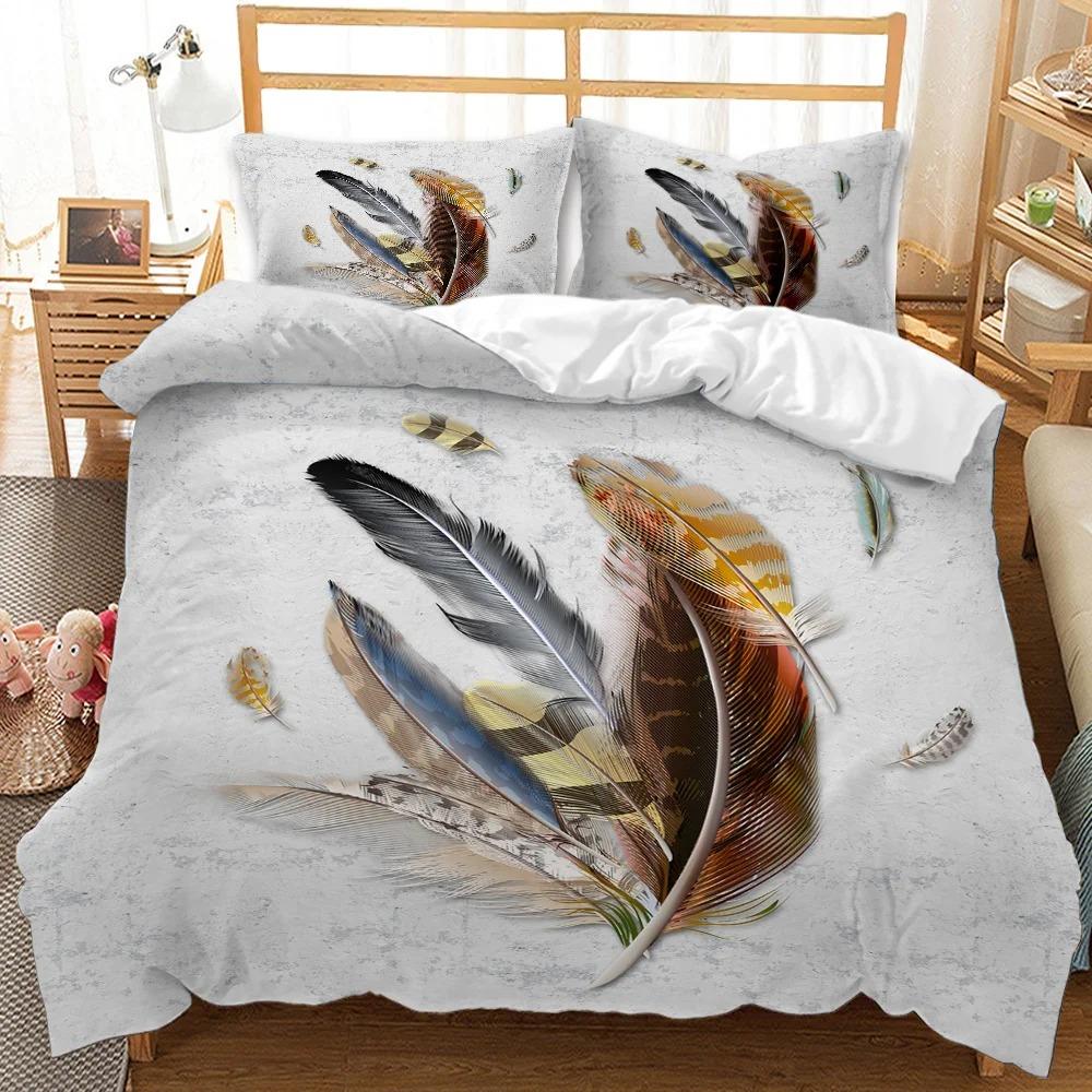 

Feather Duvet Cover Vaned Types And Natal Contour Flight Bird Feathers Animal Element Print Queen Size Quilt CoverSoft And Warm EU Single(135*200cm)3pcs