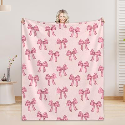 Pink Bow Blanket Flannel Blankets Anniversary Mom's Birthday Gift Throw Blanket Gifts For Mom