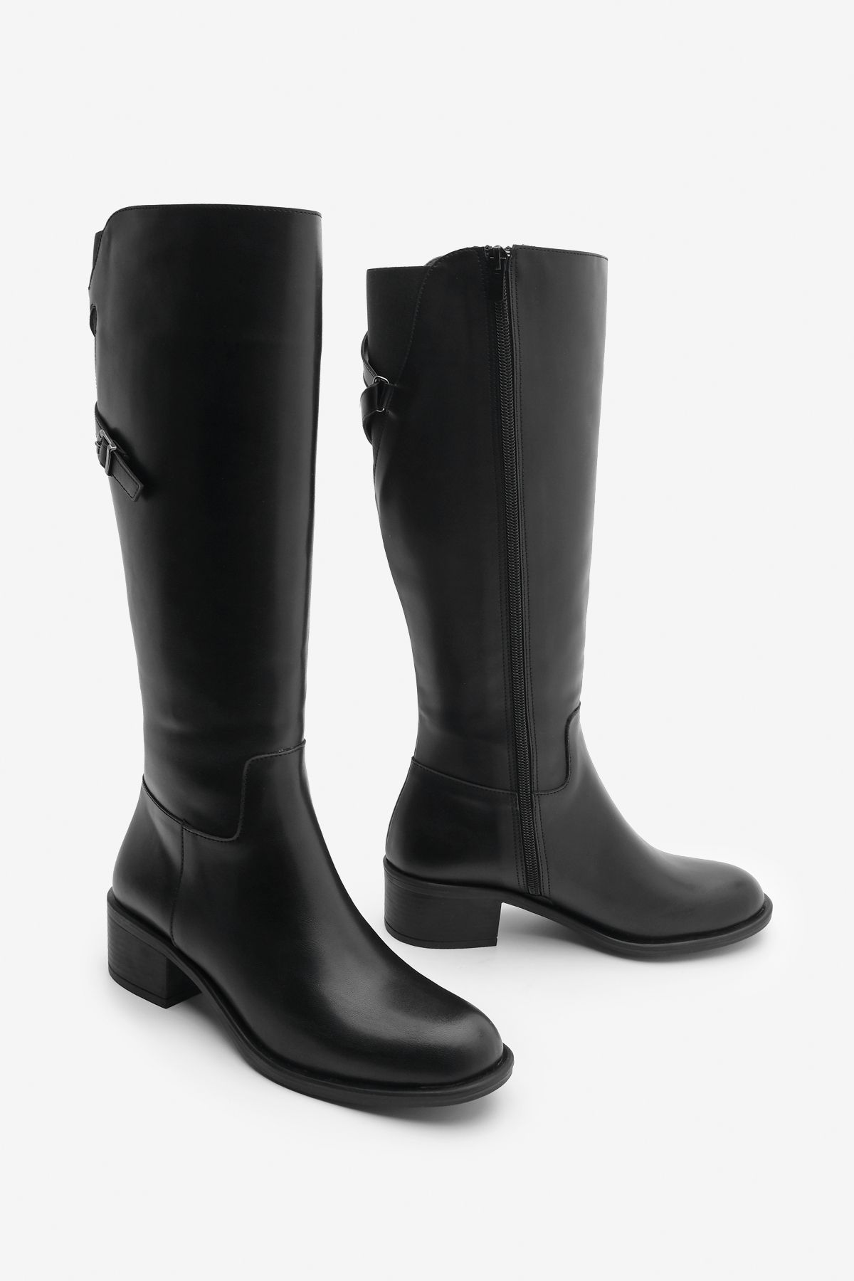 

Women Modern Stylish Fashion Boots Faux Leather Belt Accessory Side Zipper High Heel Boots Samole Black 40