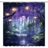 Enchanted Forest Shower Curtain Purple Wisteria Fantasy Garden Waterfall Fairy Tale Nature Scenery Fabric Bathroom Decor Set with Hooks(70" Wx70 H)