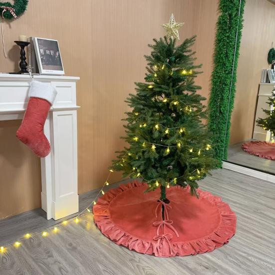 Velvet Christmas Tree Skirt 48 Inch Ruffled Holiday Tree Skirt Rustic Xmas Tree Decoration Soft Festive Tree Apron for Cozy Celebrations