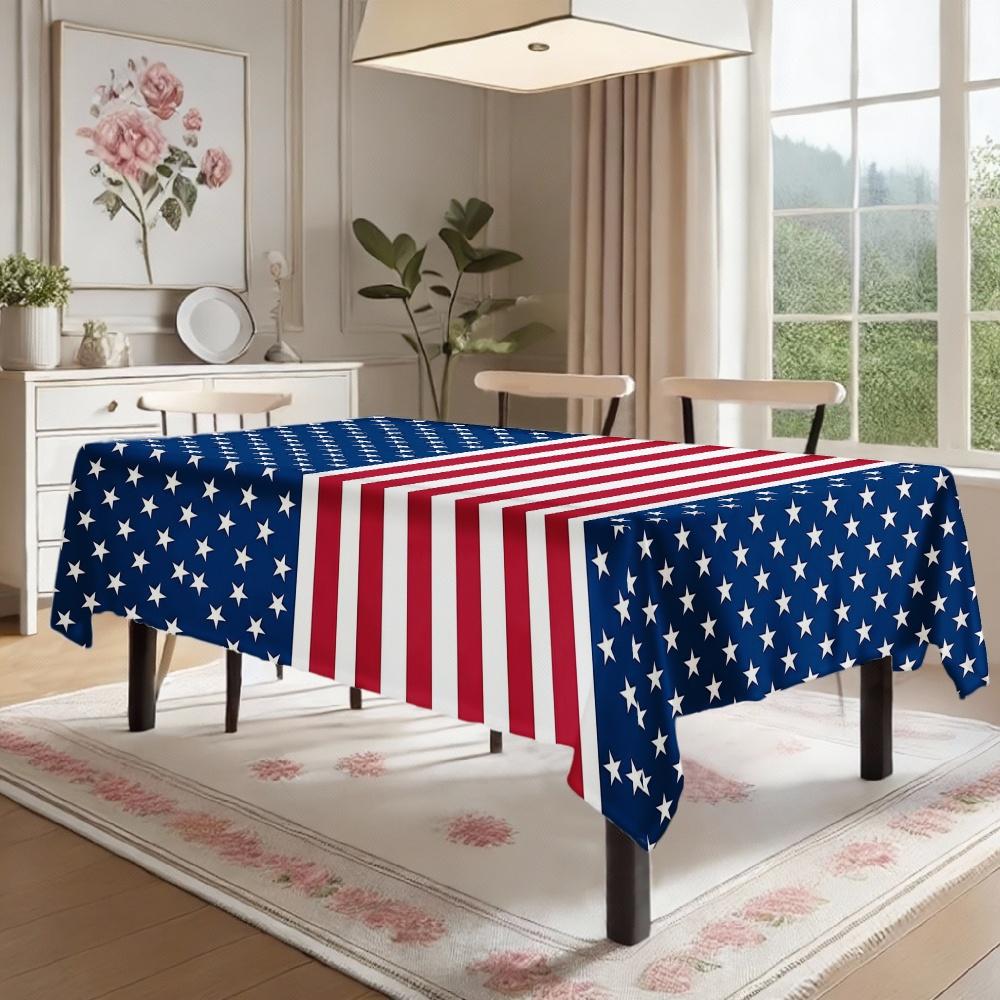 American Flag Pattern Rectangle Tablecloth for Table Decor Holiday Waterproof Reusable Table Cloth for Table Kitchen Dining
