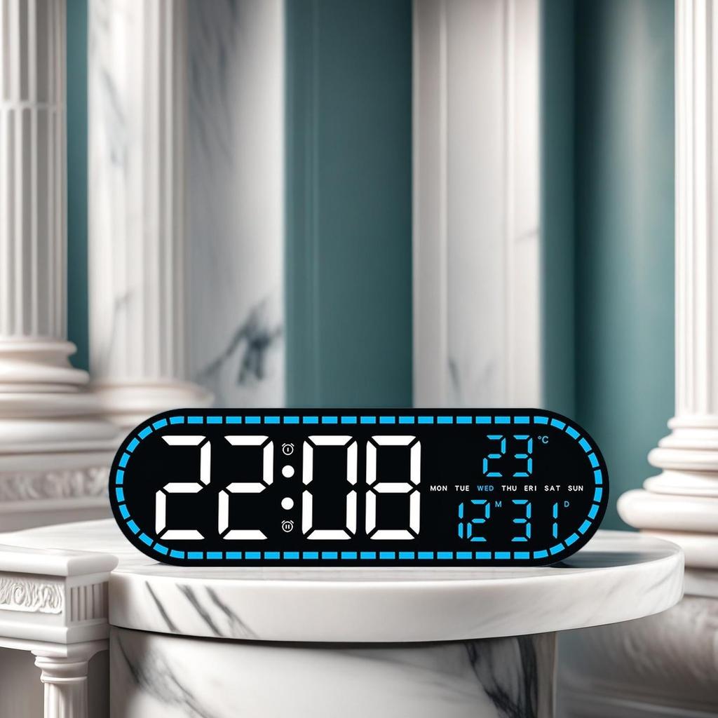 Digital Wall Clock Temperature LED Clock Week Date 2 Alarms Brightness Adjustment Timer Snooze Second 12/24H USB Powered Clock