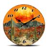 Desert Sunset Scene Round Wall Clock, Vibrant Cacti and Mountain Decorative Timepiece, Southwestern Style Clock for Home & Offic