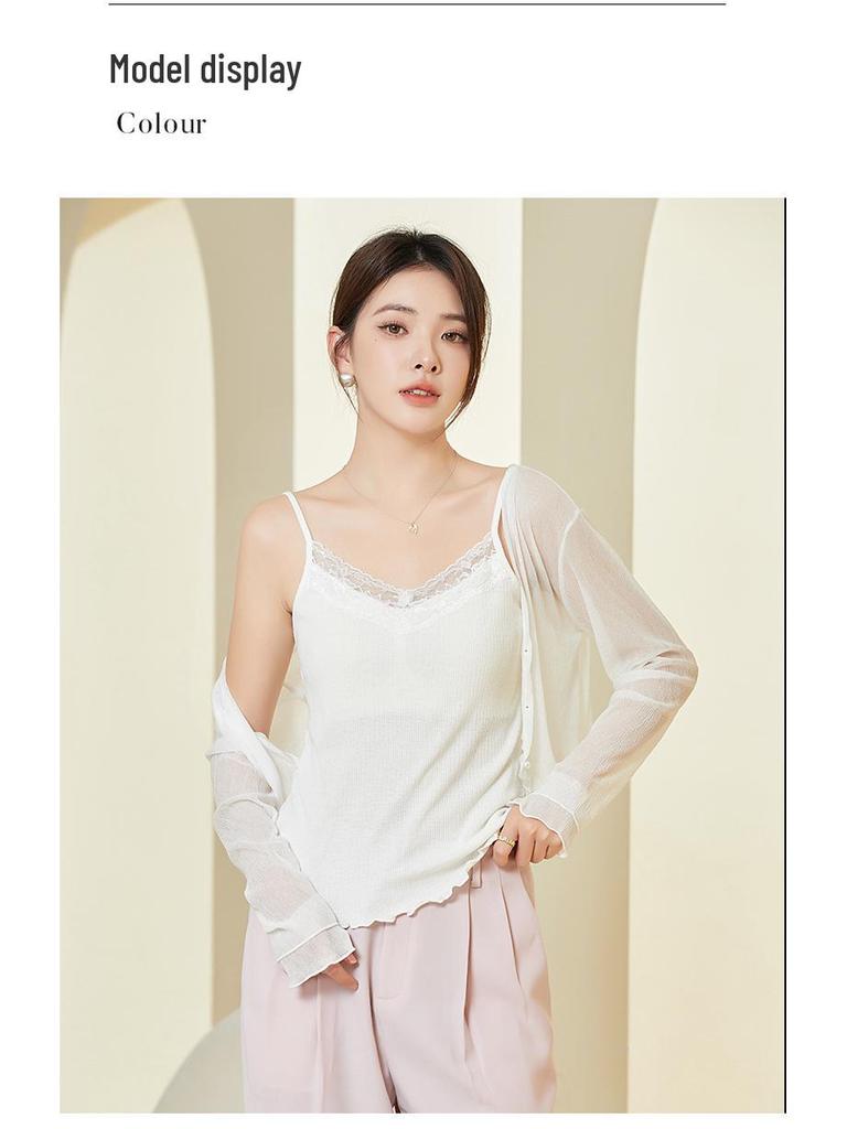 Tangge Silk Lace Camisole - Women's Sexy Knitted Mulberry Silk Top for Spring & Summer