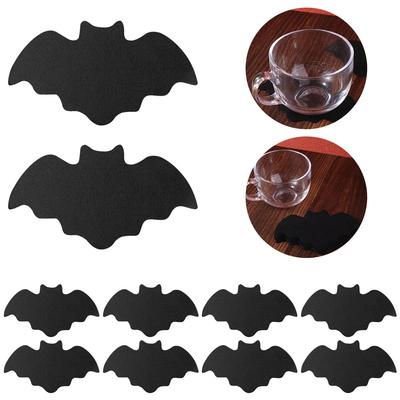 10pcs Durable Black Felt Bat Mat Anti Slip Heat-resistant Halloween Table Mat Gothic Bat Drink Coasters Home Table Decoration