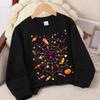 Kids Fall Winter Crew Neck Sweatshirt, Halloween Spider Web Candy Pumpkin Print