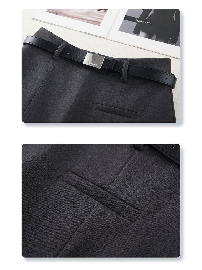 Gray High Waist A-line Midi Skirt: Women's Spring/Autumn 2025 Slimming Temperament Skirt