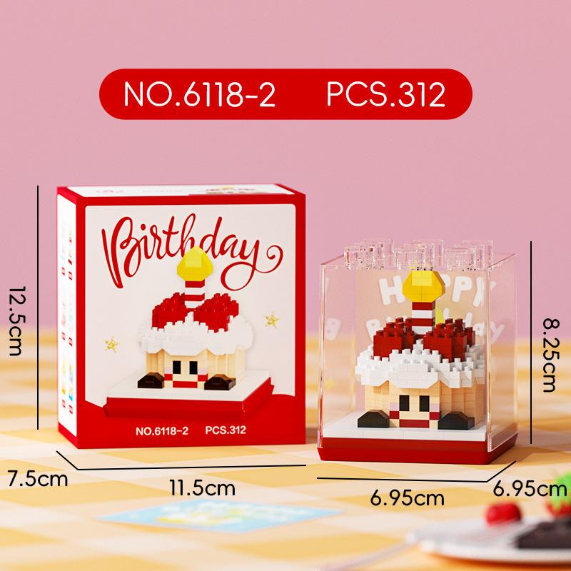 Fun Cake Small Particles Assembled Building Blocks Toys Cute Strawberry Cake  Small Ornaments Birthday Surprise Gift