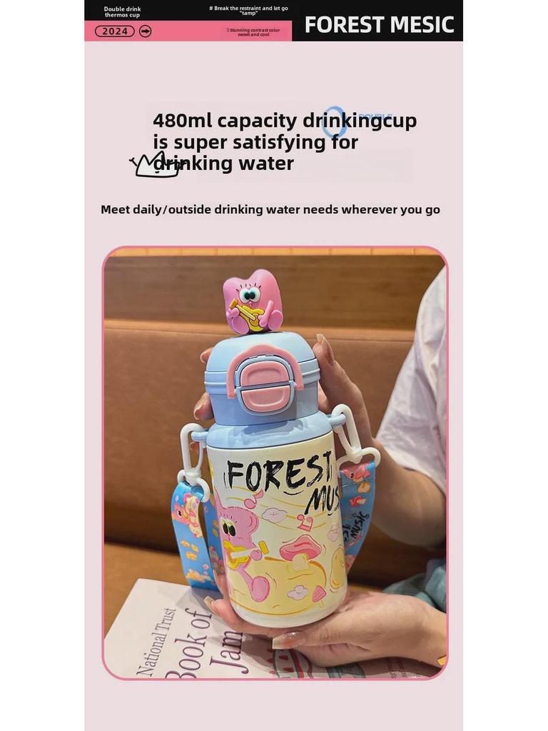 Children's Cartoon Thermos Cup with Straw - Food Grade 316, Portable and High-Value for Students