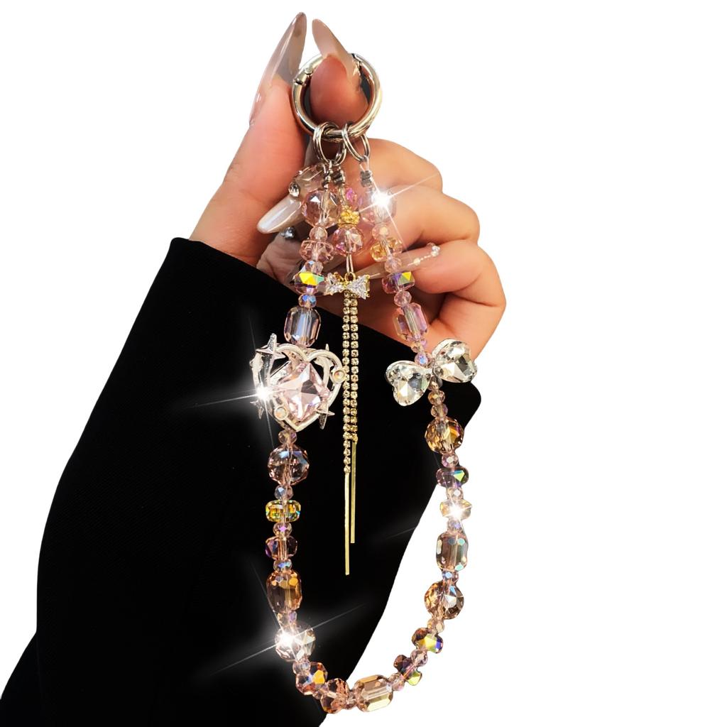 New High-Quality Phone Chain Creative Heart Zircon Hanging Chain Crystal Ins Style Bow CCD Bag Strap Short