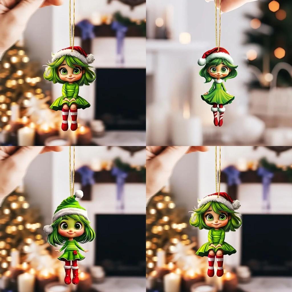 Decor Car Girl Acrylic Keychain With Christmas Hat For Auto Interior Enhancement