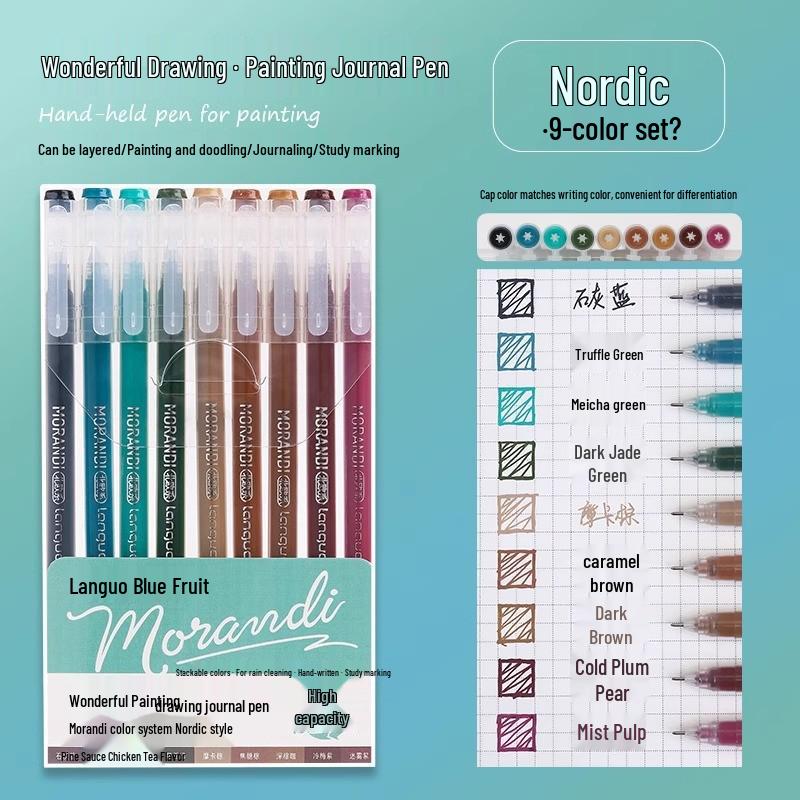 Blue Fruit Journal Pen Set: High-Capacity Neutral Pens for Drawing, Note-Taking, Highlighters, and Fine Tip Pens