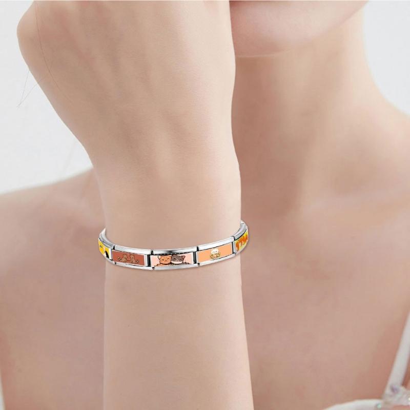 Photo Italian Modular Bracelet Band Link Connector Stainless Steel Texture Jewelry Accessories Suitable for Enthusiasts