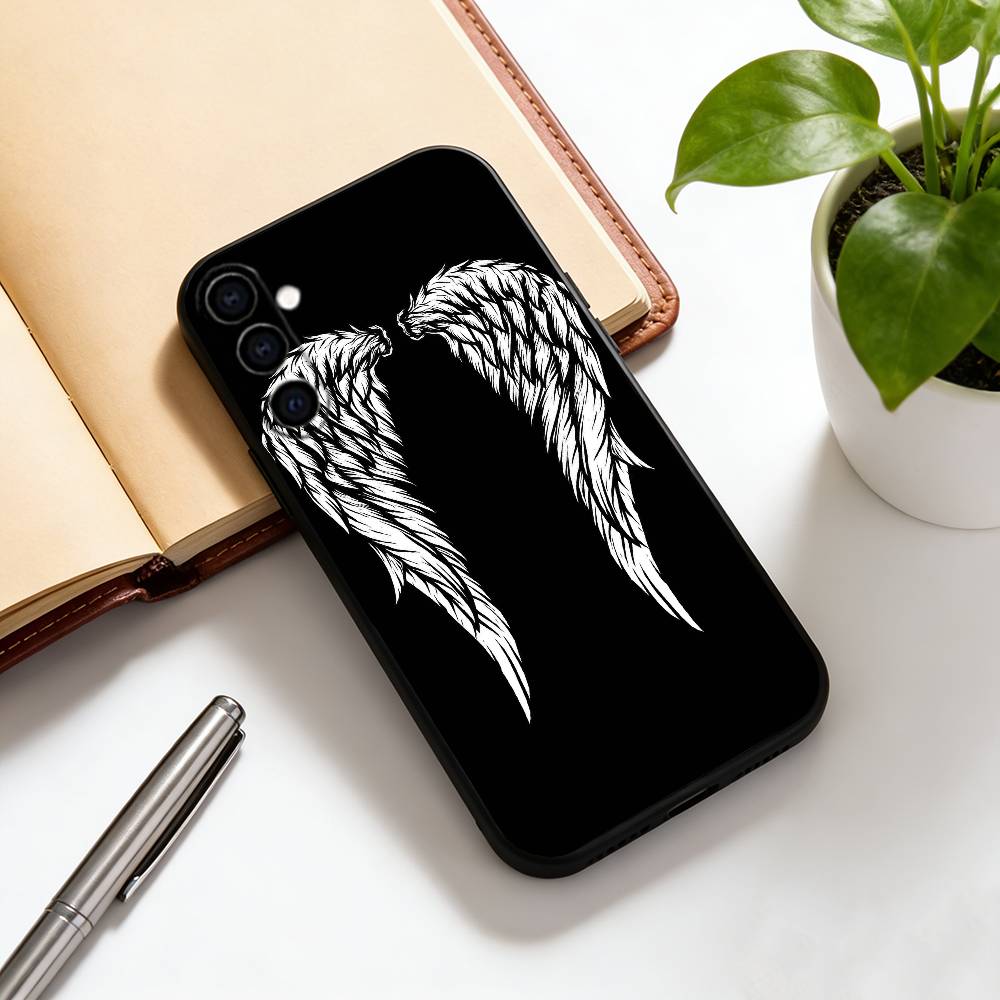 Angel wings Phone Case Black Silicone Soft For Samsung Galaxy A73,A72,A71,A70,A53,A52,A51