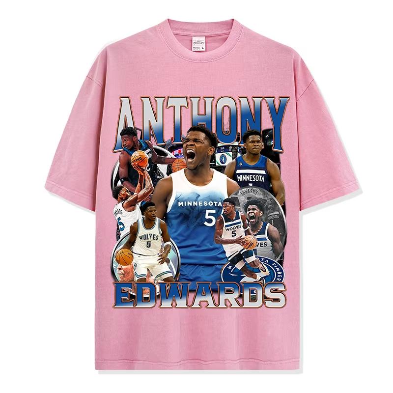 Neues Anthony Edwards Bedrucktes Kurzarm-T-Shirt High Street Vintage Schwer Kleiner Ausschnitt Baumwolle Herren- und Damen-Top