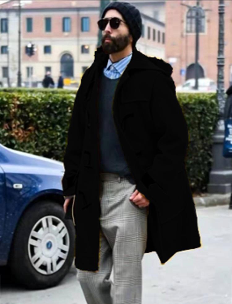 

Мужское шерстяное утепленное пальто-тренч с капюшоном и пуговицами из рога - Новый бестселлер 5XL чёрный