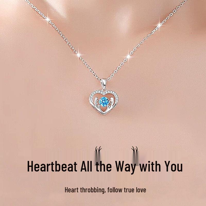 Deer with You Sterling Silver Necklace - Bouncing Heart Pendant, Ideal Gift for Women, Girlfriend's Birthday, or Christmas.