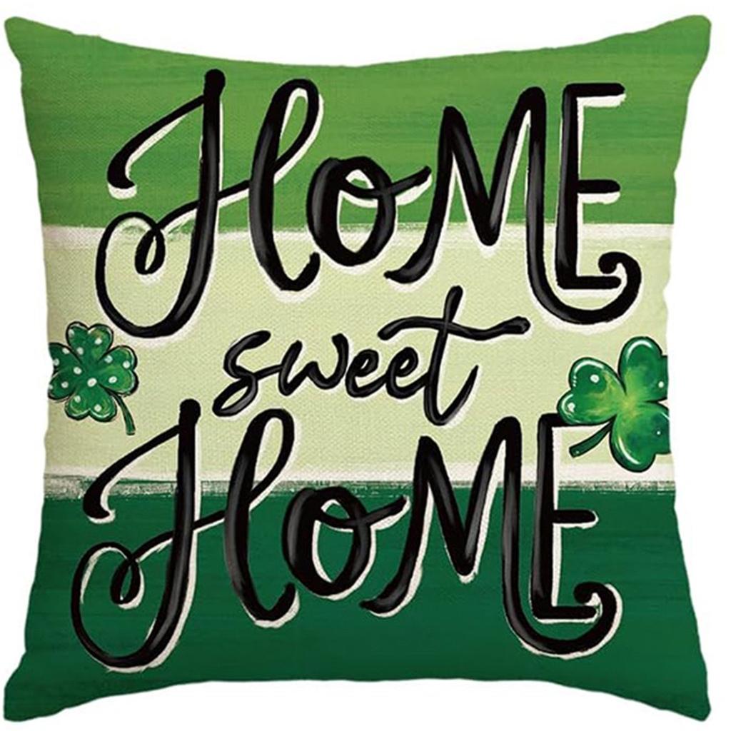 St. Patrick's Day Pillow Cover Line Printed Pillow Cover Green Four-leaf Crocodile Cushion Cover